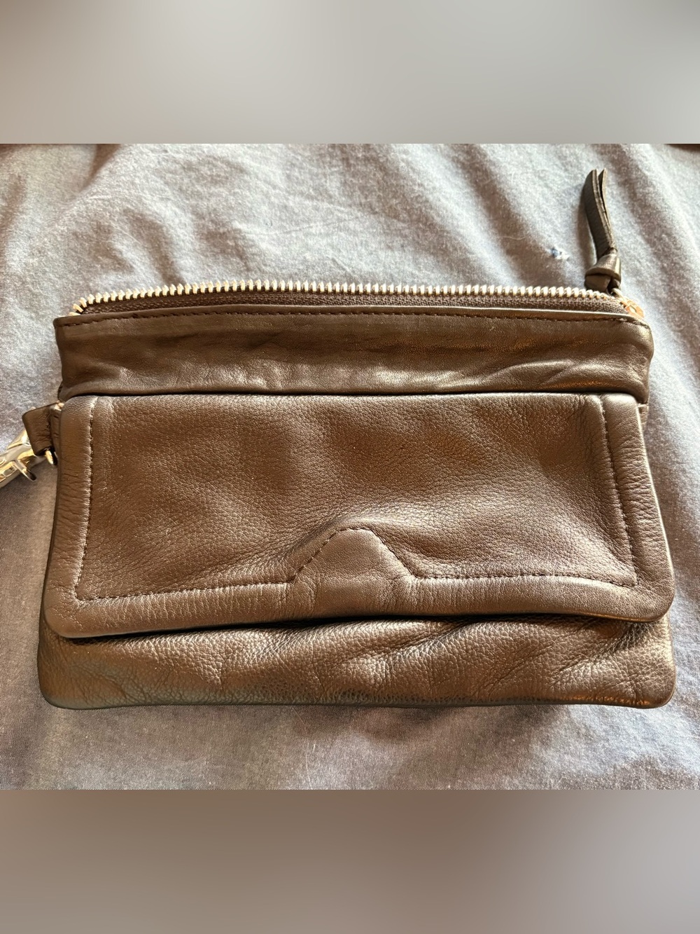 Black Leather Wristlet Clutch